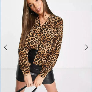 Monkl | Brown Leopard Print Button Down Shirt Cuff Sleeves - Size Small